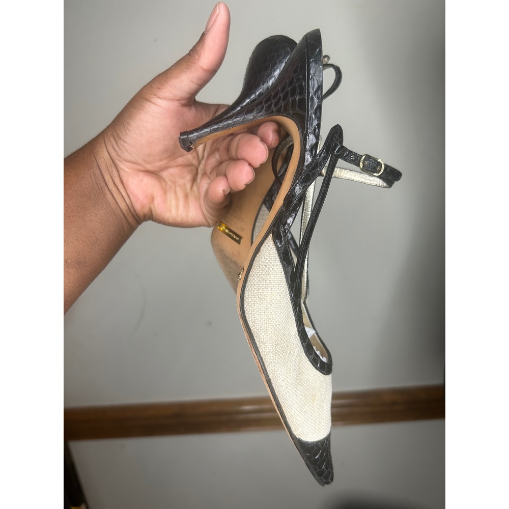 Dolce & Gabbana vintage Slingback Pumps Womens 38 EU Cream Black Snakeskin Heel‎ - Picture 13 of 17